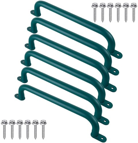 Purife 17 Inch Green Metal Safety Playground Handles Pack of 6 - Playset Grab Handles, Swing Sets Hand Grips Grab Rail, Kids Monkey Bar for Indoor Playroom