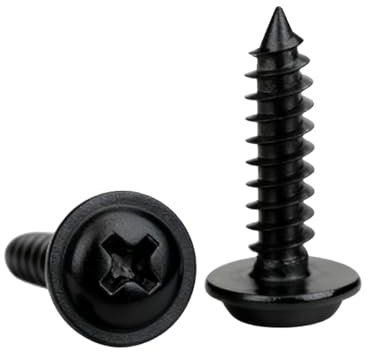 QANCEN 20 Piezas Tornillos Autorroscantes M4.2x50mm,Negro Tornillos Roscachapa Autoperforantes de Cabeza Abombada con Arandela Integrada para Fijaciones en Madera