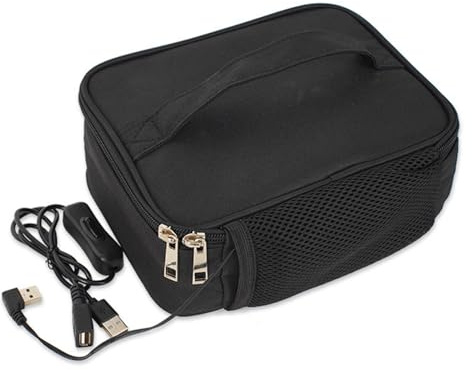 Portable Food Warmer, 12V Heated Lunch Bag USB Charging Lunch Box Mini Oven Microwave Oxford Warmer for Car Truck Travel Camping Office Home Use (Black)