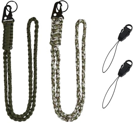 Cordon Tour de Cou, 2 Pièces Cordon Clef Cou en Paracorde avec Boucle d'Avion, Corde Tressée pour Badge Téléphone Portable, Collier de Survie en Paracorde en Plein Air pour Clés Appareils Photo, Vert