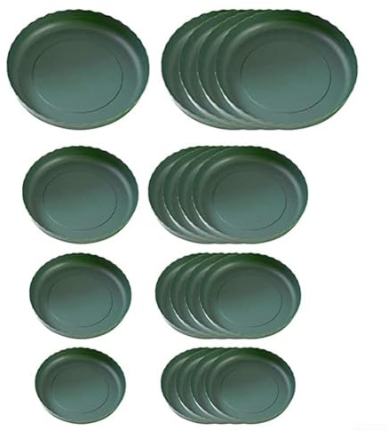 Set di 20 sottovasi rotondi in plastica per vasi da fiori – vassoi d'acqua con bordo piatto per piante da interno/esterno, dimensioni 16 cm/18 cm/20 cm/22 cm, verde