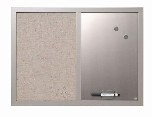 MasterVision Combination Board, 18 x 24, Dry Erase Magnetic Board & Grey Fabric Bulletin Board Combo, Grey MDF Frame Small
