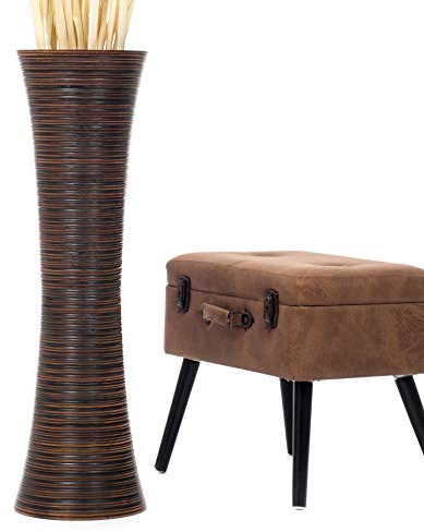 Leewadee Große Bodenvase 85 cm Mangoholz für Pampasgras & Trockenblumen | Dekovase fürs Wohnzimmer, für Zweige & Trockengräser - bruchfester als Keramik, kein Wasser. Boho