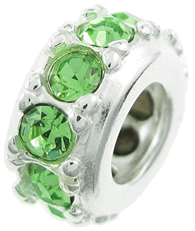 925 Sterling Silber Rund Geburtstag August Grün CZ Kristalle Ring Spacer Bead Abstandhalter für europäische Charm-Armbänder