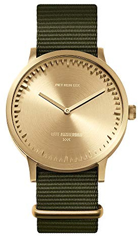 LEFF amsterdam - T40 - Armbanduhr - Gehäuse aus Messing - Grünes Nylon Armband - Ø 40mm - Quarzuhrwerk