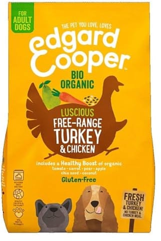 Edgard Cooper Organic Grain Free Dog Food Dry, Organic Turkey 2,5kg, Natural Kibble Dry Dog Food for Adult Dogs, Fresh Meat, High Protein, Hypoallergenic, No Added Sugar