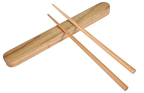 Set Posate bacchette legno bambù riutilizzabili Viaggio Pranzo Campeggio in metallo paglia pouch acciaio inox(Legna leggera)