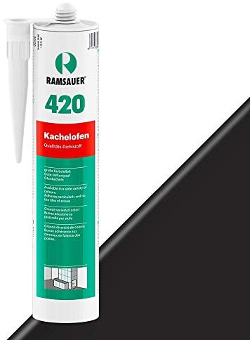 RAMSAUER 420 Kachelofen (Schwarz) - 310ml Kartusche, Verfugen von Kachelofen & Granitofenplatten, Anschlussfugen von Kachel (-Fliesen) zum Mauerwerk, Verfugung zwischen Kamineinsatz und Mauerwerk