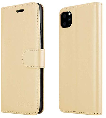 iCatchy for iPhone 11 Pro Case 5.8-Inch Leather Wallet Book Flip Folio Stand View Magnetic Protect Cover compatible with iPhone 11 Pro 5.8-Inch Phone (Gold)