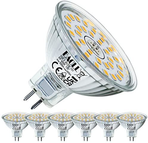 EACLL GU5.3 LED 4000K 6W Ersetzt 50W Halogen MR16 Glühbirne, 6er-Pack. Neutralweiss 595 Lumen Leuchtmittel, AC/DC 12V Flimmerfrei Strahler, Abstrahlwinkel 120 Grad Spot, Nicht Dimmbar Reflektorlampen
