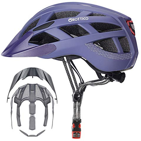 Adult-Men-Women Bike Helmet with Light - Mountain Road Bicycle Helmet with Replacement Pads & Detachable Visor