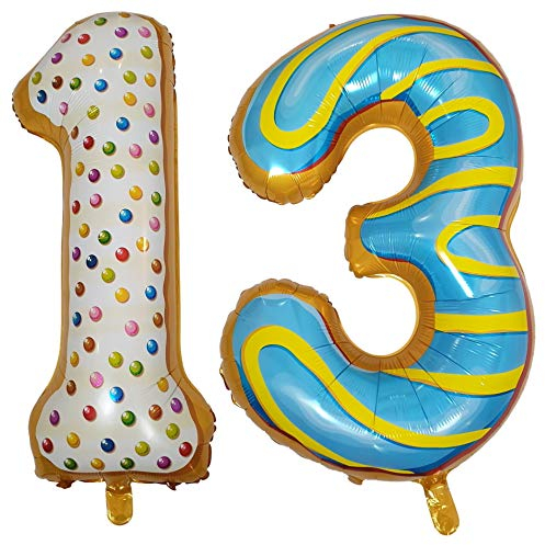 DIWULI Luftballon 13 Geburtstag XL Sweet Donut - Zahl 13