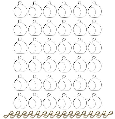 Sziqiqi Hanging Glass Globes Orbs Tea Light Candle Holders fillable with Trinkets for Wedding Ornaments, Wedding Birthday Christmas Party Centerpiece Accessory 2.36inch 30pcs +6 Extra