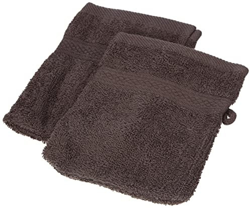 douceur d'intérieur, 2 Gants de Toilette (15 x 21 cm) Colors Anthracite, Eponge Unie