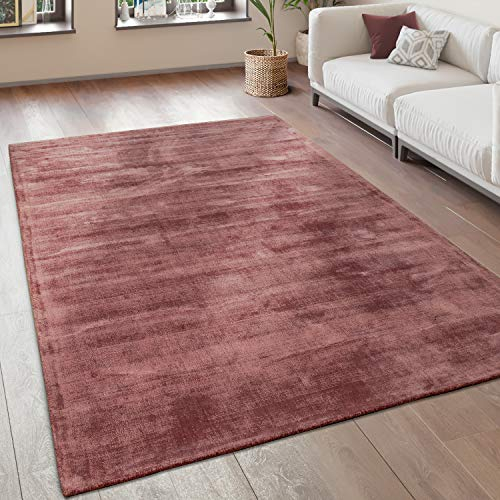 Paco Home Teppich Wohnzimmer Vintage Kurzflor Handgefertigt Hochwertig 100% Viskose, Grösse:120x170 cm, Farbe:Pink