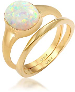 Elli Ring Set Klassik Opal Basic Twist 925 Silber vergoldet