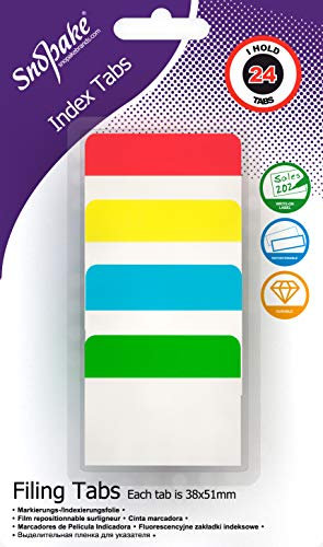 Snopake Extra Thick Repositionable Filing Index Tabs 38x51mm – 24 Tabs [Assorted/Semi-Transparent] 15883