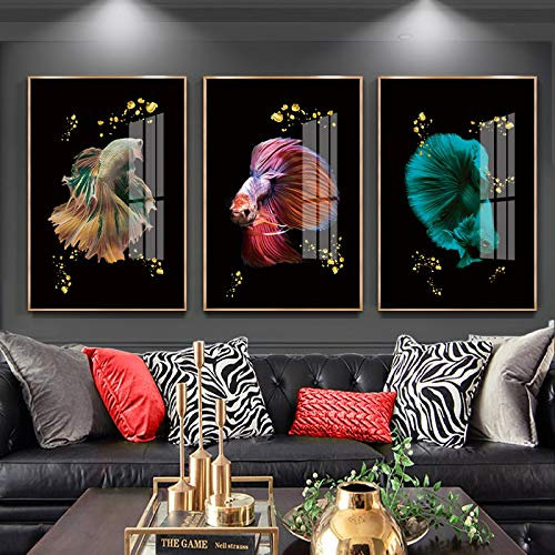 dsdsgog Nordische Art Meerestier bunte Fische Guppy Leinwand Malerei Poster druckt Wandkunst Bild für Wohnzimmer Home Decor 40x60cmx3 rahmenlos