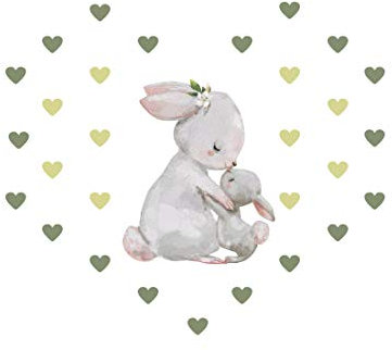 Wandtattoo Kaninchen I Grün Herzen Kinderbilder Junge Kinderzimmer Mädchen Aufkleber Osomhome (200x190cm) os2403