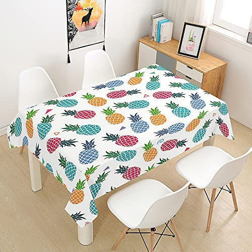 Oduo Tischtuch Pflegeleicht Polyester wasserdichte Rechteckige 3D Tischdecke Abwaschbar Wachstuch für Desktop Dekorative Tuch Hotel Bankett Party Garten (Farbige Ananas,150x300cm)