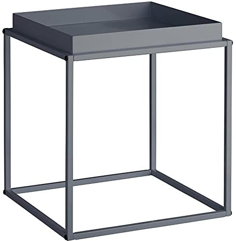 tectake® Metall Beistelltisch, Couchtisch, Nachttisch, Beistelltisch Couch quadratisch, stapelbar, Blumenständer, Zimmer Deko, Pflanzenständer, Deko Wohnzimmer Möbel, 40 x 40 x 44 cm - dunkelgrau