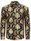 HISDERN Schwarz Blumenhemd Herren Langarm Goldenes Blume Muster Hemden Elegant Satin Mode Freizeithemd Party Bar Hochzeit Regulär XL