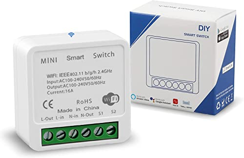 Mini interruptor inteligente WiFi, temporizador de luz, módulo bricolaje, aplicación Smart Life/Tuya y control de voz remoto inalámbrico, compatible con Alexa Echo,Google Home (100-240V,16A)