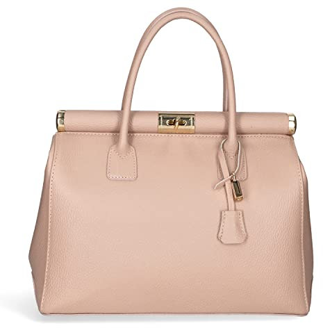 Chicca Borse Borsa Donna a Mano Pelle con Tracolla Bauletto (D68 Cipria)