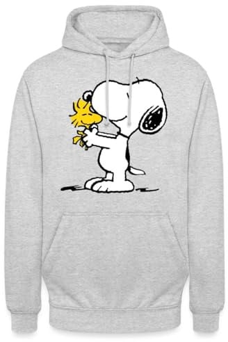 Spreadshirt Peanuts Snoopy Und Woodstock Unisex Hoodie, L, Hellgrau meliert