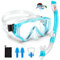 Schnorchelset Kinder, HIKOTEY Trocken Schnorchelset Kinder Anti-Fog Panorama, Anti-Leck Tauchmaske Dry Schnorchel mit wasserdichte Ohrstöpsel, Schnorcheln Set für Jungen Mädchen (4-12 Jahre) - Blau