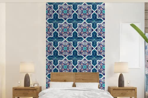 MuchoWow Papier peint Un motif de carreaux de mosaïque marocaine où la couleur bleue est principalement utilisée. Papier peint photo 120x240 cm Papier peint imprimé