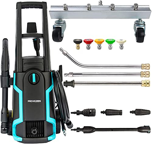Pro-Kleen Pressure Washer Jet Power Electric High Performance Power Cleaner For Patio and Car 1600W with Chassis Undercarriage Cleaner andLance with 5 Spray Adapters Extension Wands