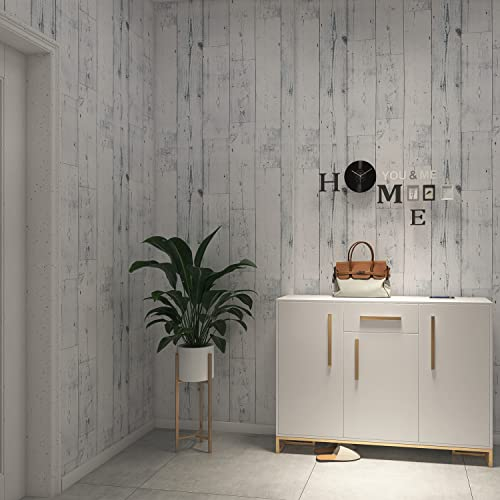 FENTIS Papier Peint Rustique en Bois Gris Bleu à Décoller et à Coller Rouleau de Film en Vinyle Imperméable Amovible pour Meubles de Cuisine 44,5x500cm