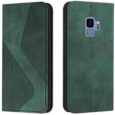 Mo-Somnus Kompatibel Mit Samsung Galaxy S9 Hülle, Magnet PU Leder Tasche Flip Handyhülle, Klappbar Kartenfächer Brieftasche Klapphülle (Grün)