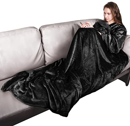 VOTUKU Wearable Blanket with Sleeves, Thickened Flannel Blanket with Reusable Compression Bag, Soft TV Blanket Snuggle Slankets Birthday Gifts for Women/Men, 170x200 cm
