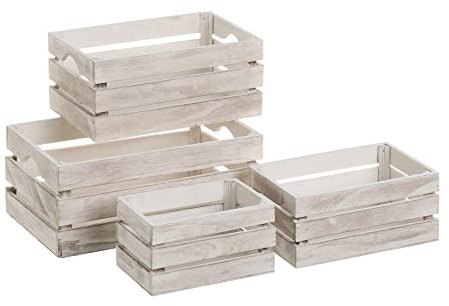 LOLAhome Set de 4 Cajas organizadoras de Madera, Almacenamiento, 4 tamaños (Gris)