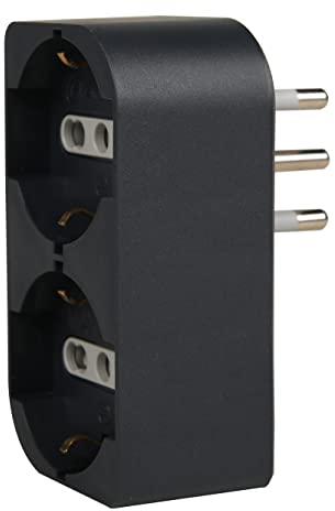 Electraline 71943 Adattatore Doppio, Multipresa due Posti frontali P40 polivalenti (10/16A+Schuko tedesca), Spina fuoriasse 16A grande Italiana, Grigio Scuro