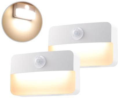 Nachtlicht mit Bewegungsmelder innen Batterie, 2 Stück LED Treppenbeleuchtung, Schranklicht Auto EIN/AUS, Sensor Licht 3000K Warmweiß für Flur, Schlafzimmer, Küchen