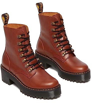 Dr. Martens Women's Leona Leather Heeled Boot, Saddle Tan Farrier, 6