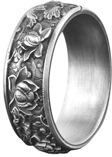 BySilverStone Jewelry Japanischer Lotusblüten-Kanji-Ornament-Hochzeitsring Für Herren, Japanischer Schmuck Aus Sterlingsilber, Lotusblüten-Kanji-Herrenring, Ring Für Herren