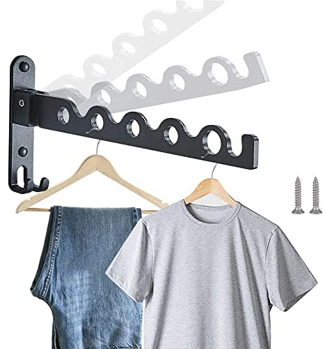 Porte Manteau Mural Pliable, Cintre Mural, Porte Vêtements Mural, Cintre Mural Pliant, Support Mural Multifonctionnel, avec Vis, pour Buanderie, Salle de Bain, Buanderie, Chambre à Coucher (Noir)