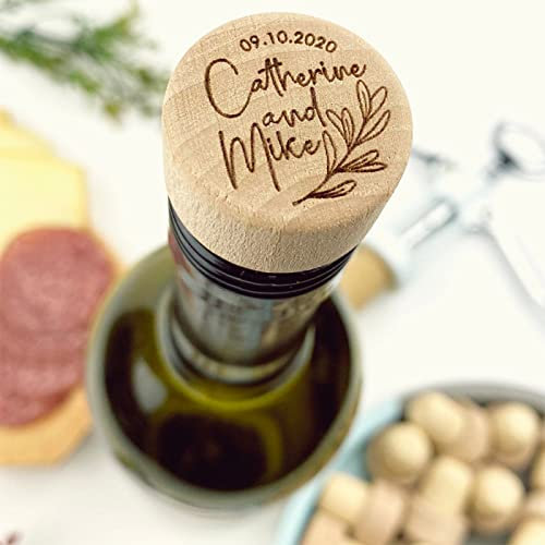 Bouchon de bouteille de vin personnalisé, bouchon de vin personnalisé pour mariage, bouchon de bouteille en bois, faveurs d'invités bonbonnières personnalisées (50P)