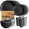 Teivio 16-Piece Kitchen Plastic Dinner Set, Service for 4, Dinner Plates, Dessert Plates, Cereal Bowls, Cups, Unbreakable Plastic Plates and Bowls Set, Outdoor Camping Dishes, Gray Ombre