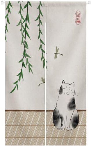 Ofat Home Rideau de porte Noren japonais peint à la main Homme sauvage japonais Chat 85 x 150 cm