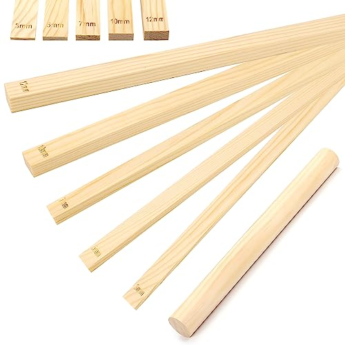 11 Pezzi Guide per Mattarello e Mattarello in Legno Set, Guide per Mattarello Strumenti per Argilla Ceramica per Artigianato Ceramica Spessore Argilla Polimerica (5 Misure)