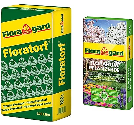 Floratorf 100 Liter - Reiner ungedüngter Weißtorf zur Bodenverbesserung oder als Einstreu für Kleintiere & Florahum Pflanzerde 70 L • Universalerde • für Blumenbeete