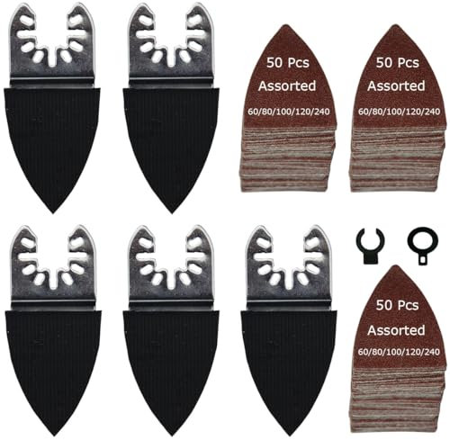 XXGO 155 Pcs Finger Oscillating Multi Tool Sanding Pads Accessories Kits Include 150 Pcs Multitool Finger Sanding Paper and 5 Pcs Multi Tool Finger Sanding Pads XG155FU