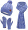 Bequemer Laden Damen Winter Warm Beanie Mütze Touchscreen Handschuhe Lang Schal Set mit Fleece Gefüttert, Thermo Wintermütze Strickmütze mit Bommel Schals Winterhandschuhe Frauen Geschenk, Blau