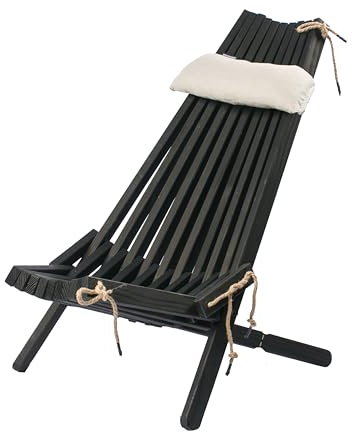 BOGATECO Klappbarer Gartenstuhl aus Holz mit dem Kopfkissen | 100 x 55 x 30 cm | Rückenlänge 90 cm | Sonnenliege | Komfortabel, Stabil & Funktional (Schwarz)