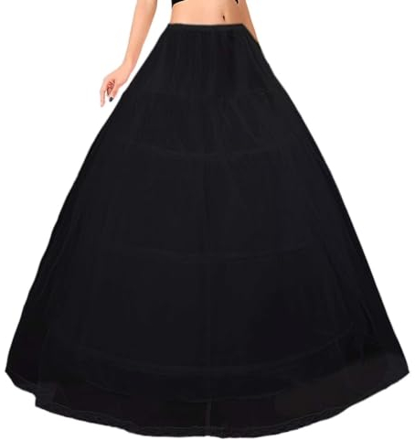 Damen 3 Reifrock Brautkleid Lang A-Linie Petticoat, 3 Ringe 1 Schicht Unterrock, Hochzeitskleider Underskirt, Rockabilly Barock Kleid Unterröcke Krinoline fur Hochzeit Karneval Halloween(Schwarz,38)